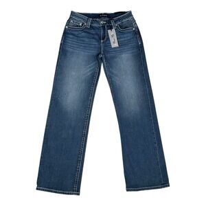 Womens Fleur by Miss Me Jeans Size 26/2 Straight Wing Denim Blue Limited